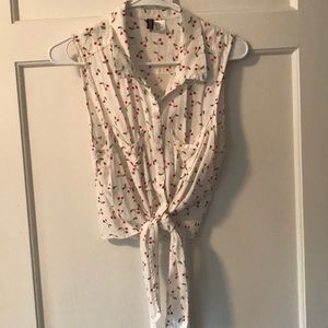 White cherry print top